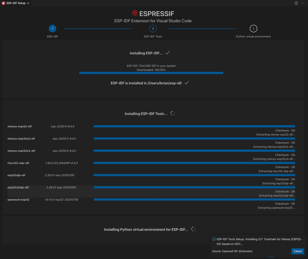 ESP-IDF Tools download and install 